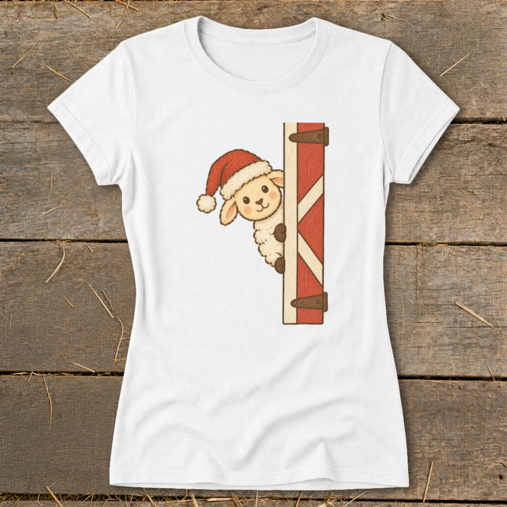 Peeking Santa Sheep Ladies Tee