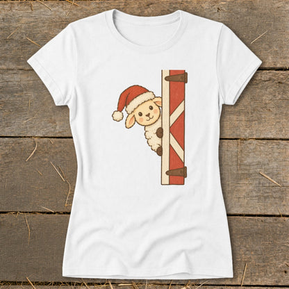 Peeking Santa Sheep Ladies Tee