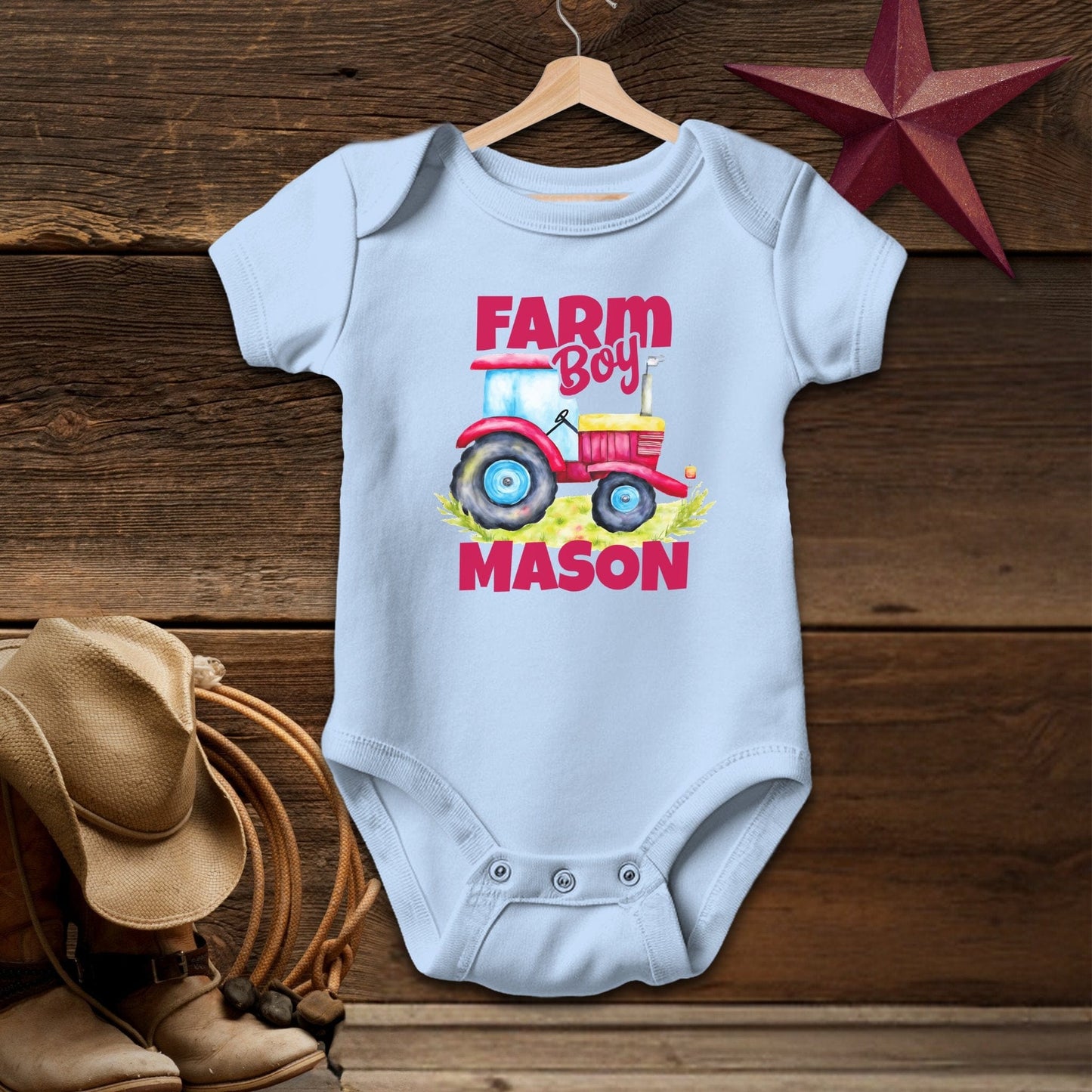 Personalized Farm Boy Baby Bodysuit