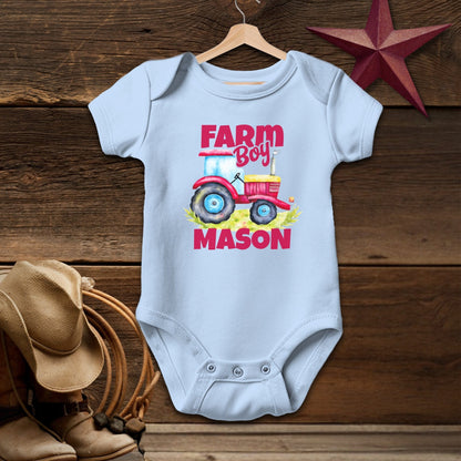 Personalized Farm Boy Baby Bodysuit