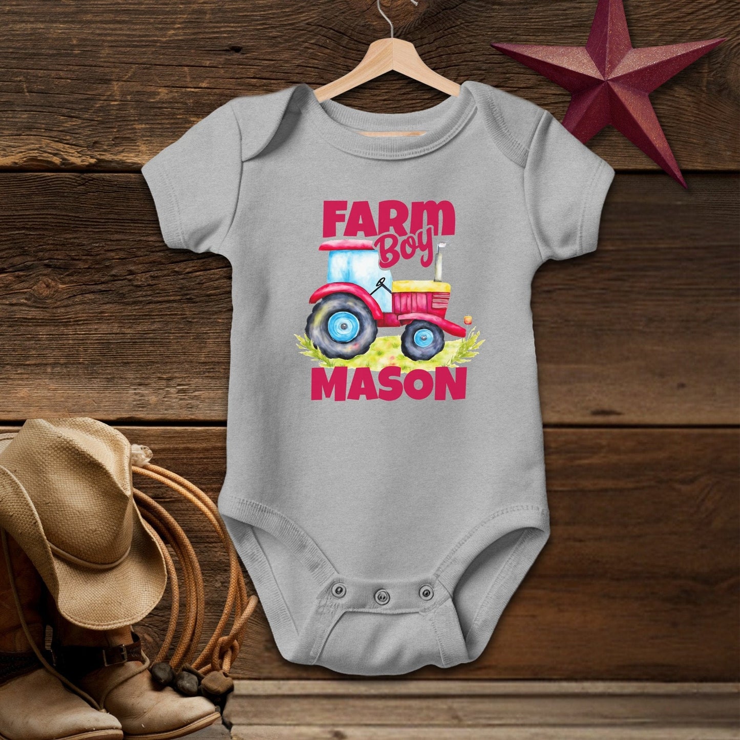 Personalized Farm Boy Baby Bodysuit