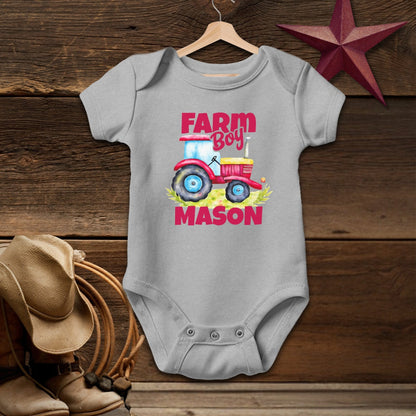 Personalized Farm Boy Baby Bodysuit