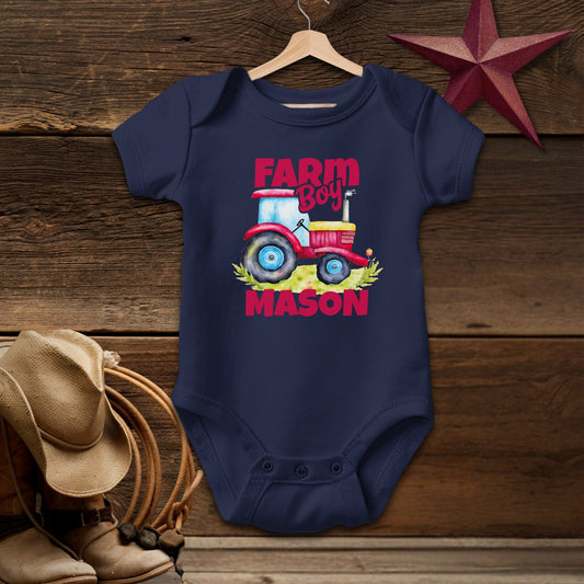 Personalized Farm Boy Baby Bodysuit