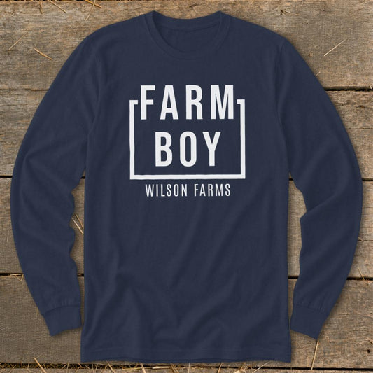 Personalized Farm Boy Long Sleeve Tee - Navy