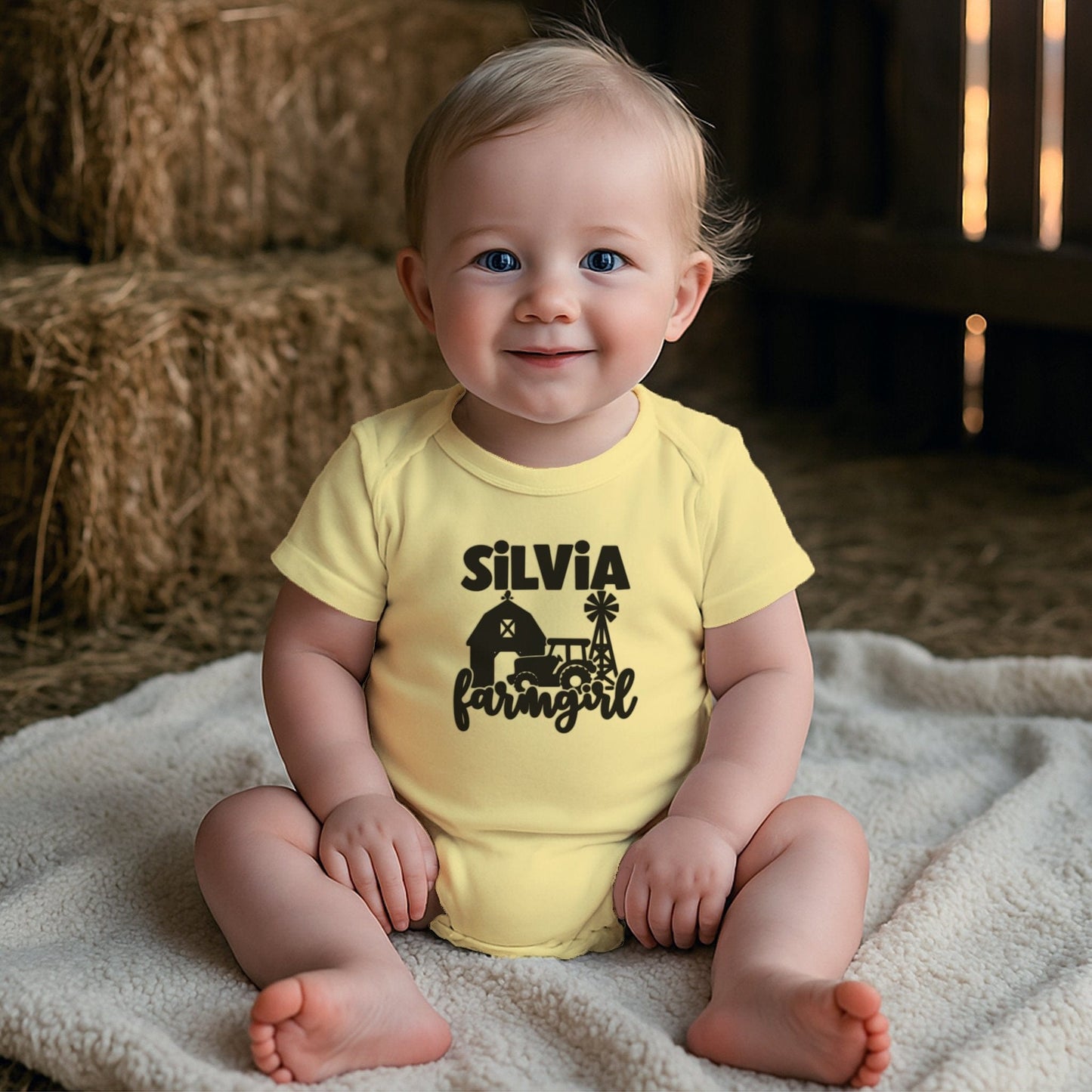 Personalized Farm Girl Baby Bodysuit