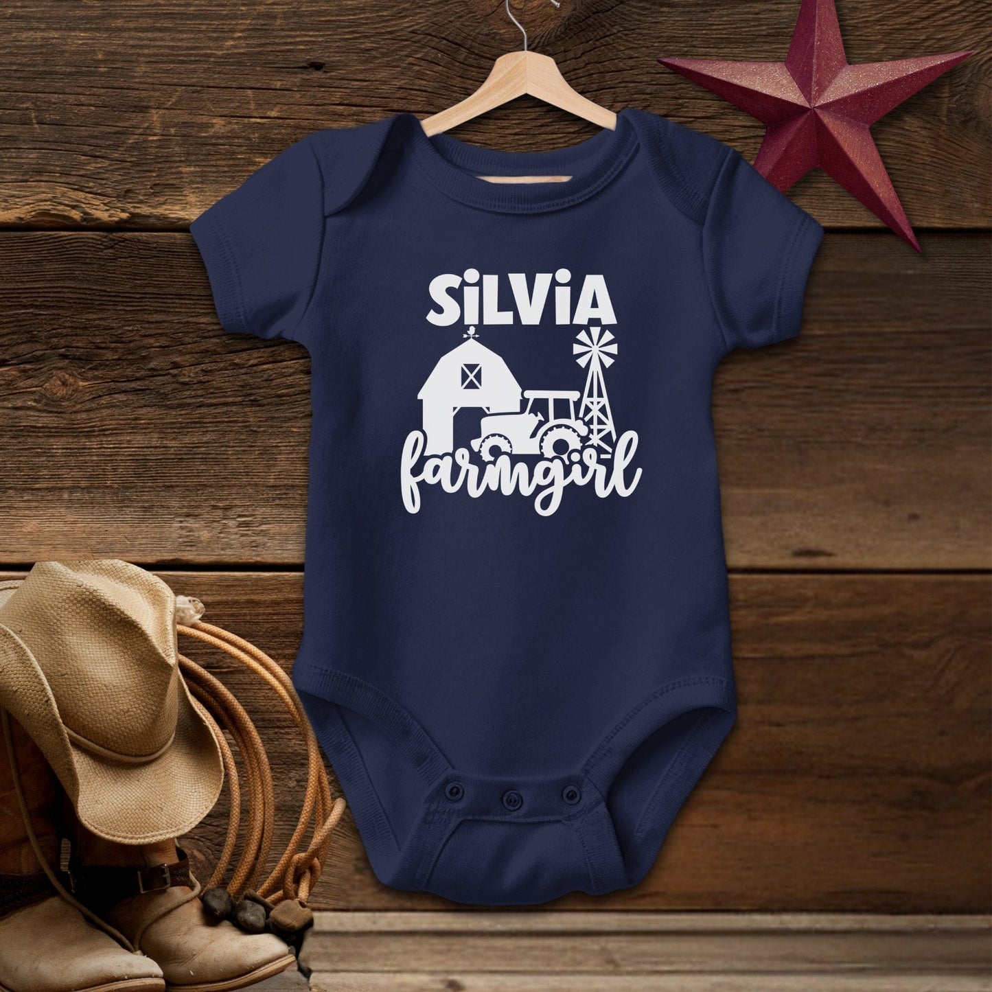 Personalized Farm Girl Baby Bodysuit
