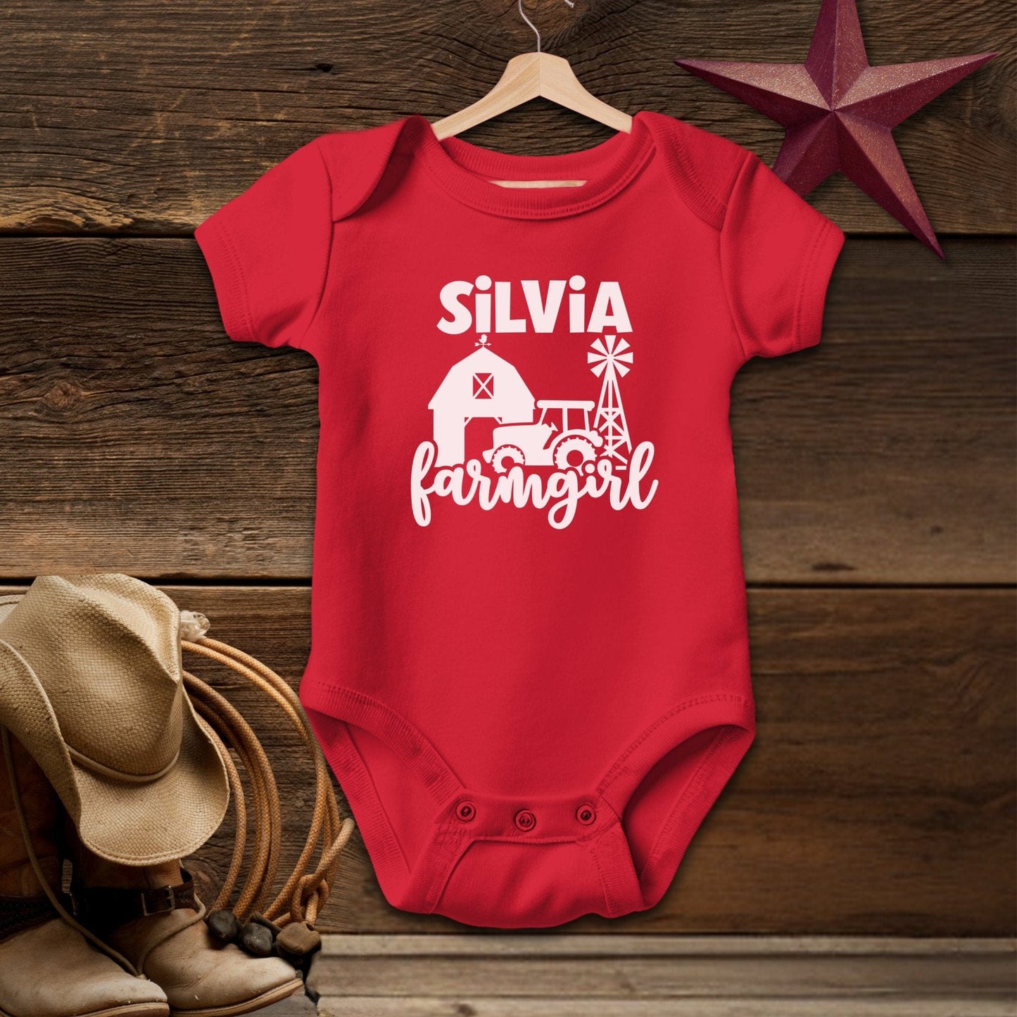 Personalized Farm Girl Baby Bodysuit