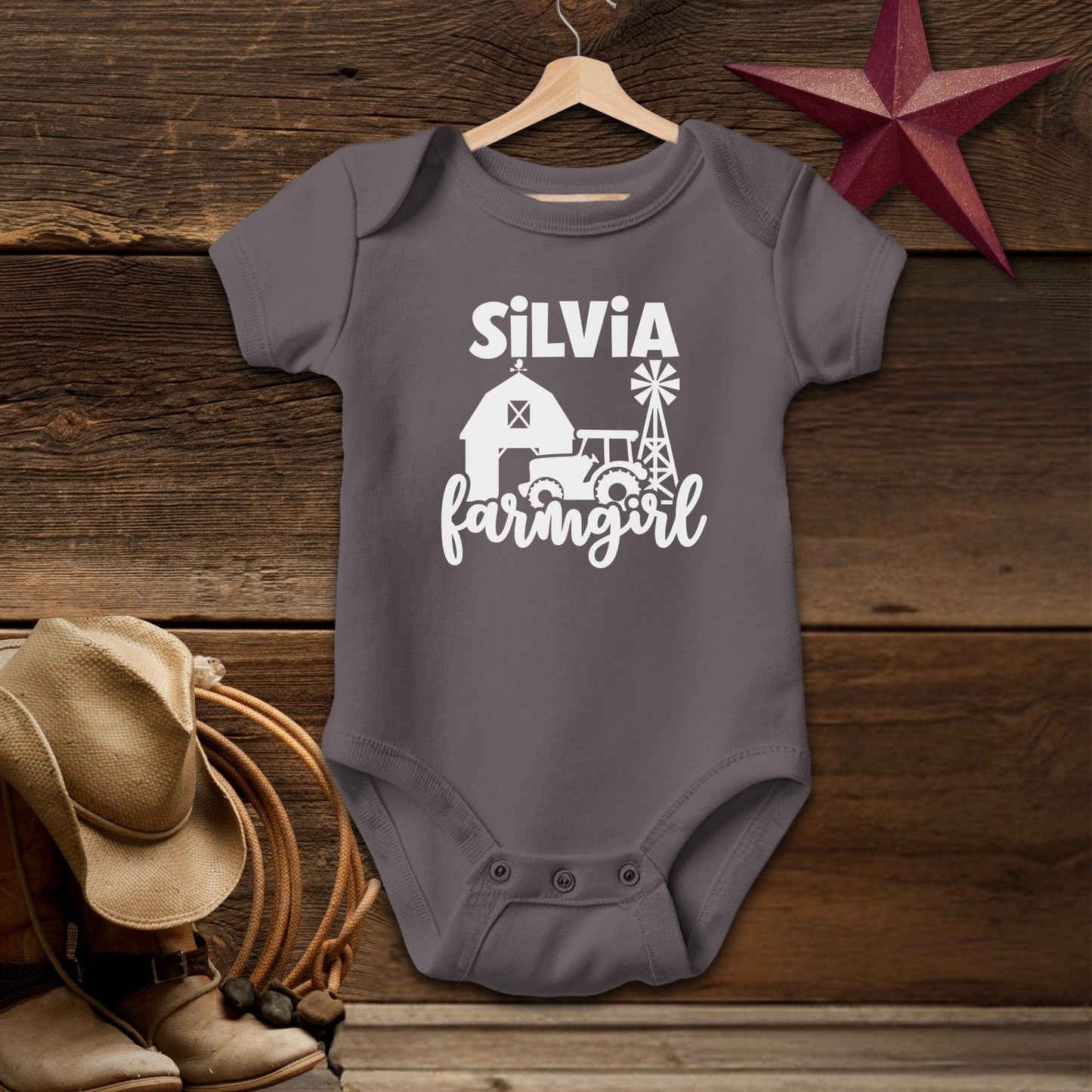 Personalized Farm Girl Baby Bodysuit