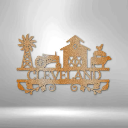 Personalized Farm Scene Metal Art Sign
