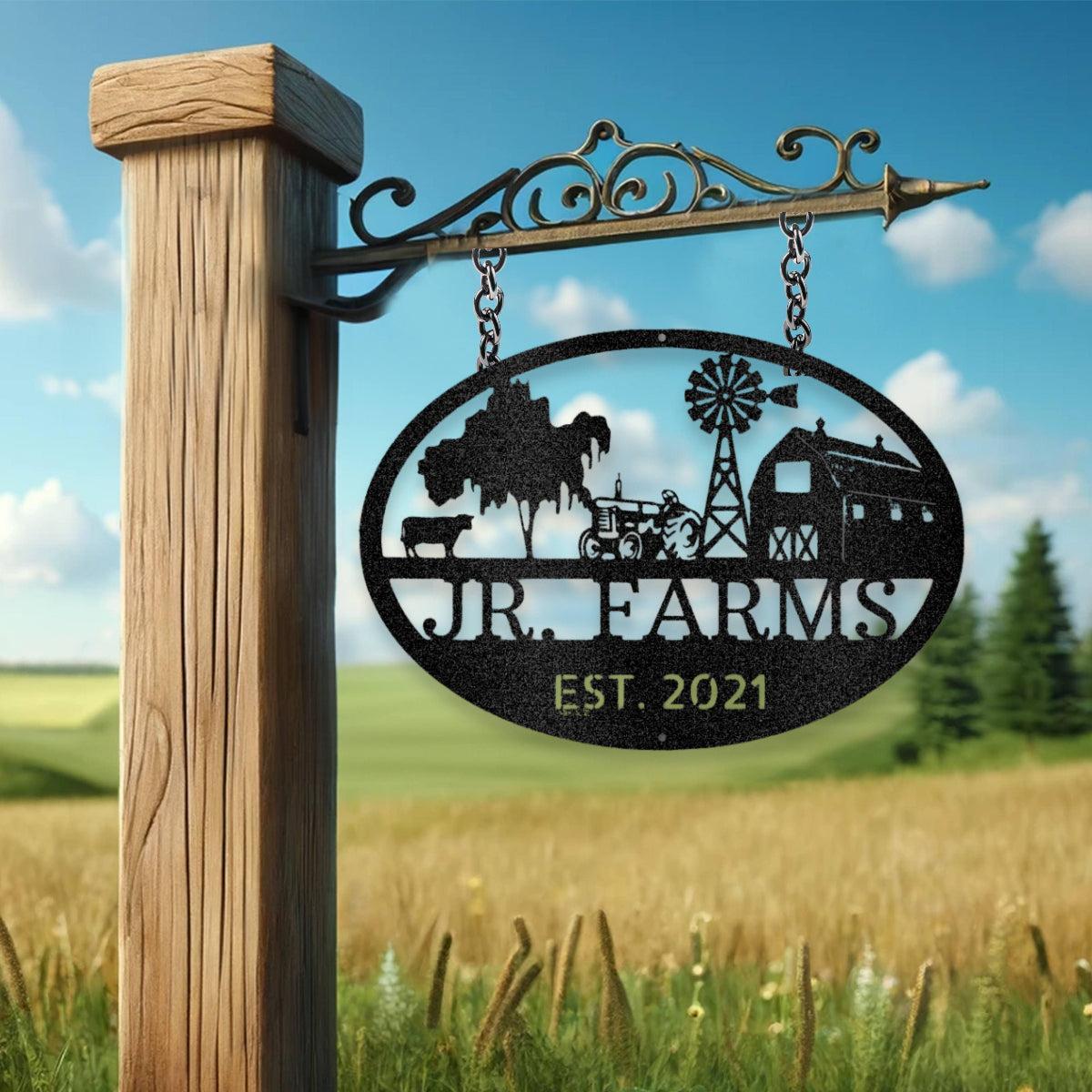 Personalized Farm Scene Metal Art Sign