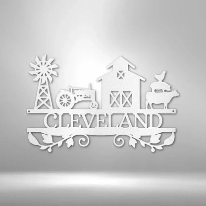 Personalized Farm Scene Metal Art Sign