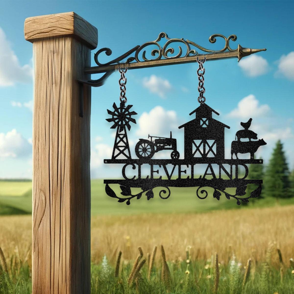Personalized Farm Scene Metal Art Sign