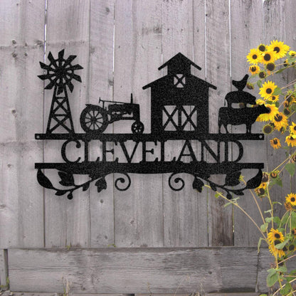Personalized Farm Scene Metal Art Sign