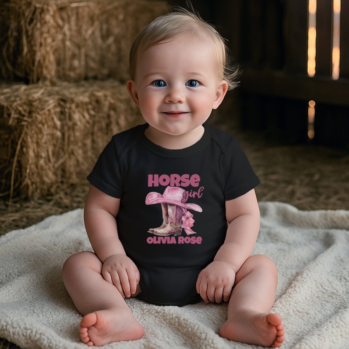 Personalized Little Horse Girl Baby Bodysuit