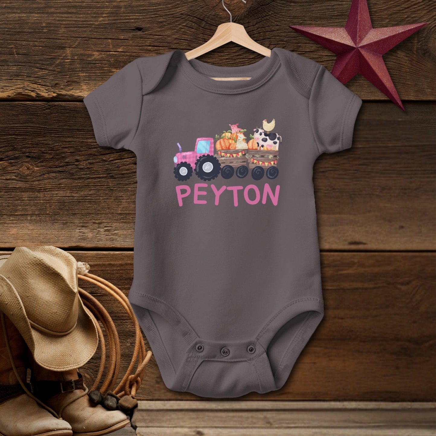 Personalized Pink Tractor Bodysuit (Baby)
