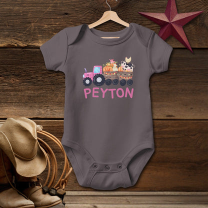 Personalized Pink Tractor Bodysuit (Baby)