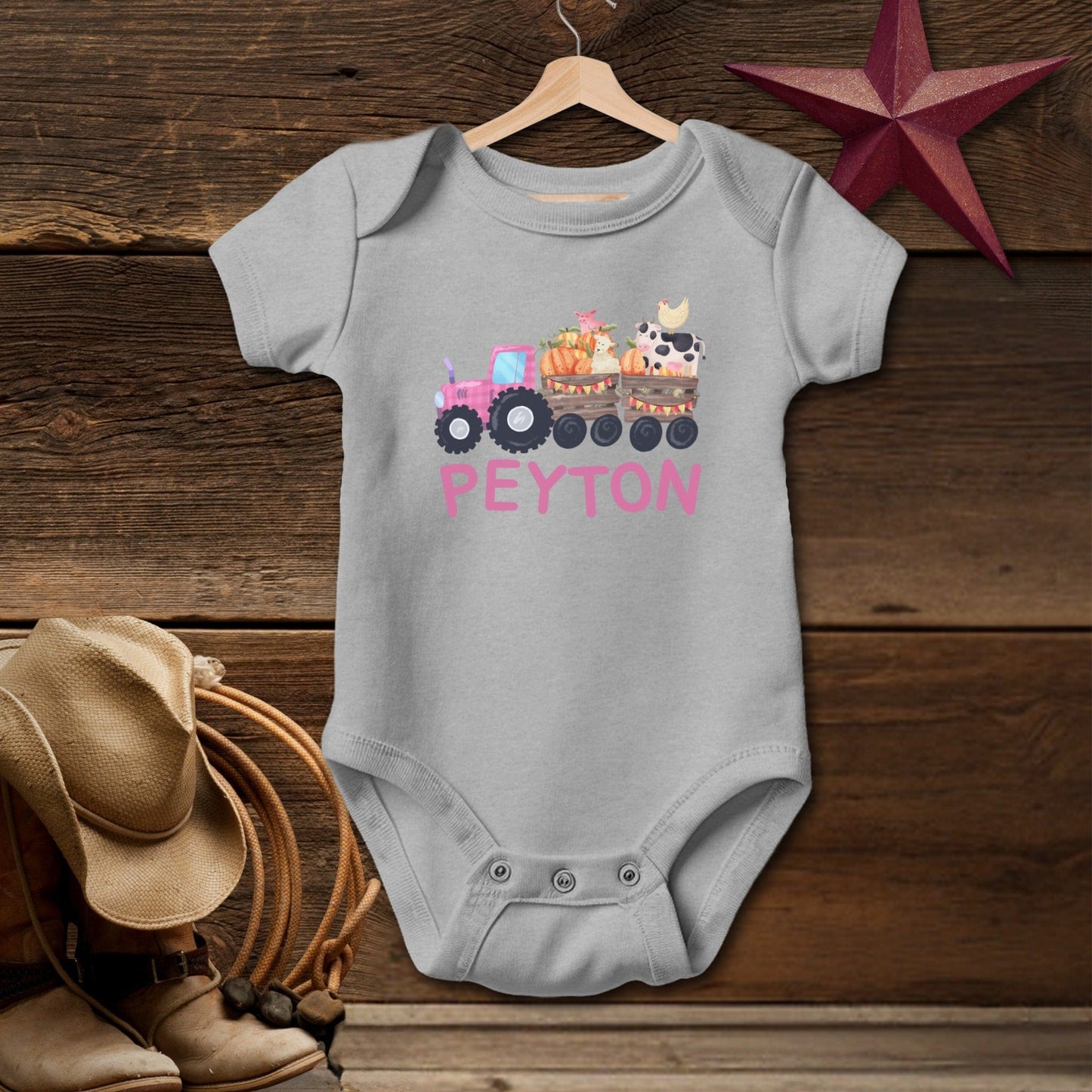 Personalized Pink Tractor Bodysuit (Baby)