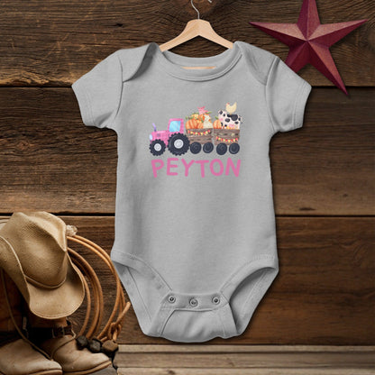 Personalized Pink Tractor Bodysuit (Baby)