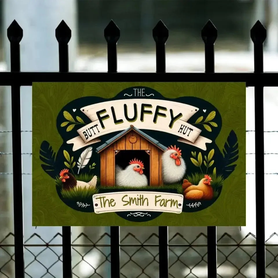 Personalized The Fluffy Butt Hut - Chicken Coop Sign