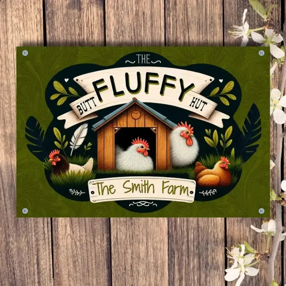 Personalized The Fluffy Butt Hut - Chicken Coop Sign