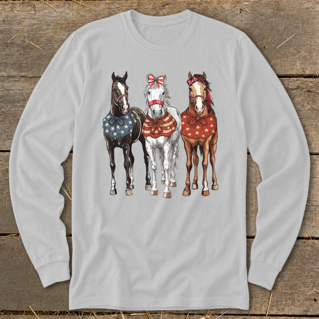 Pretty Patriot Horses Long Sleeve Tee