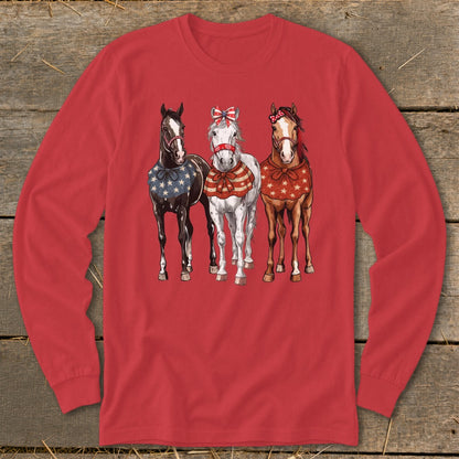 Pretty Patriot Horses Long Sleeve Tee