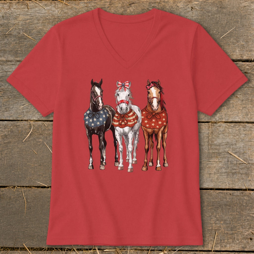 Pretty Patriot Horses V-neck