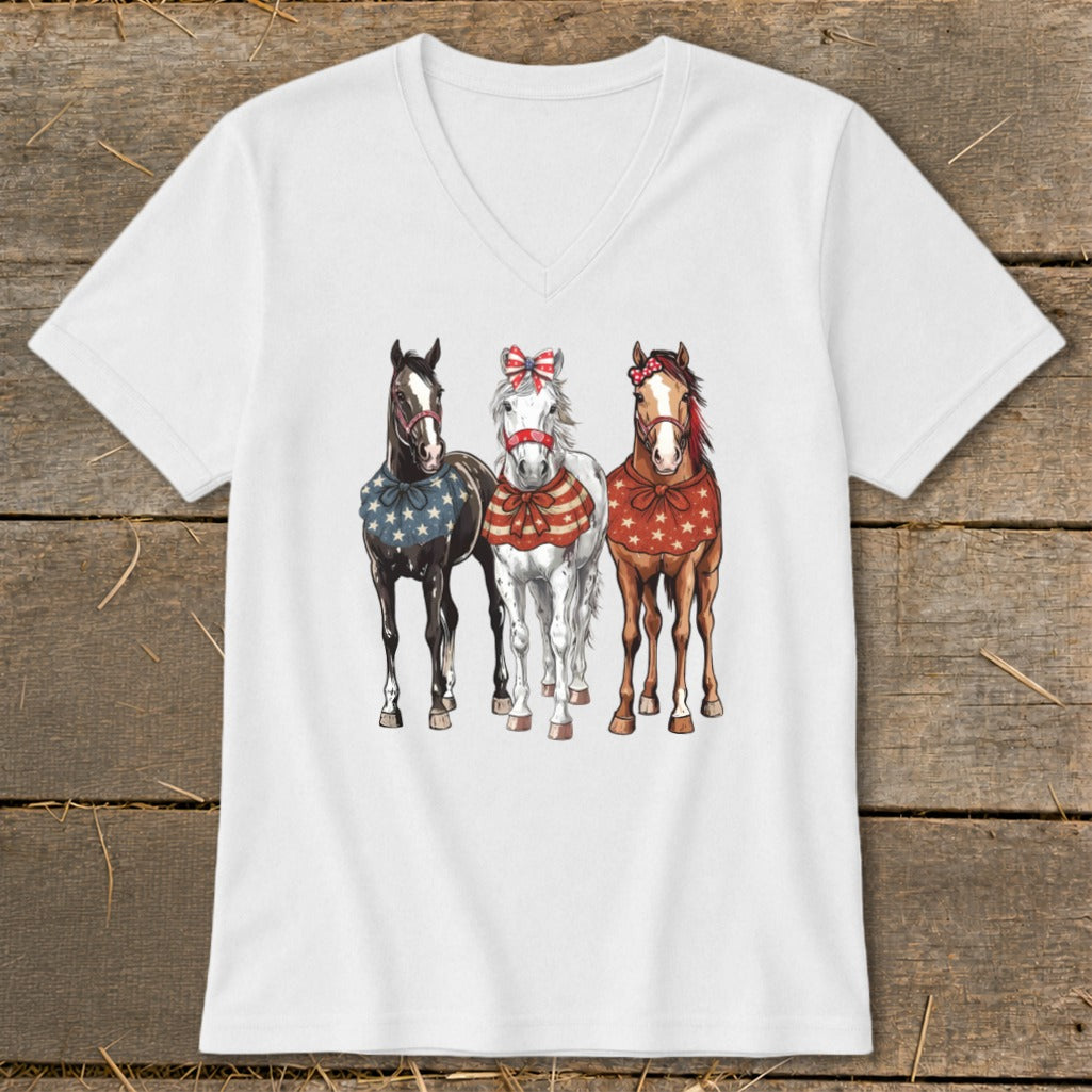 Pretty Patriot Horses V-neck