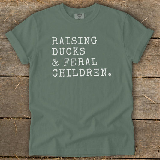Raising Ducks  Feral Children Signature Tee - Blue Spruce