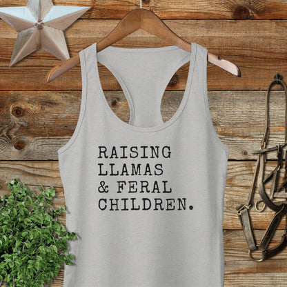 Raising Llamas & Feral Children Racerback Tank