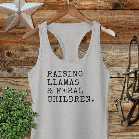 Raising Llamas & Feral Children Racerback Tank