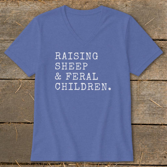 Raising Sheep  Feral Children V-neck - Heather True Royal