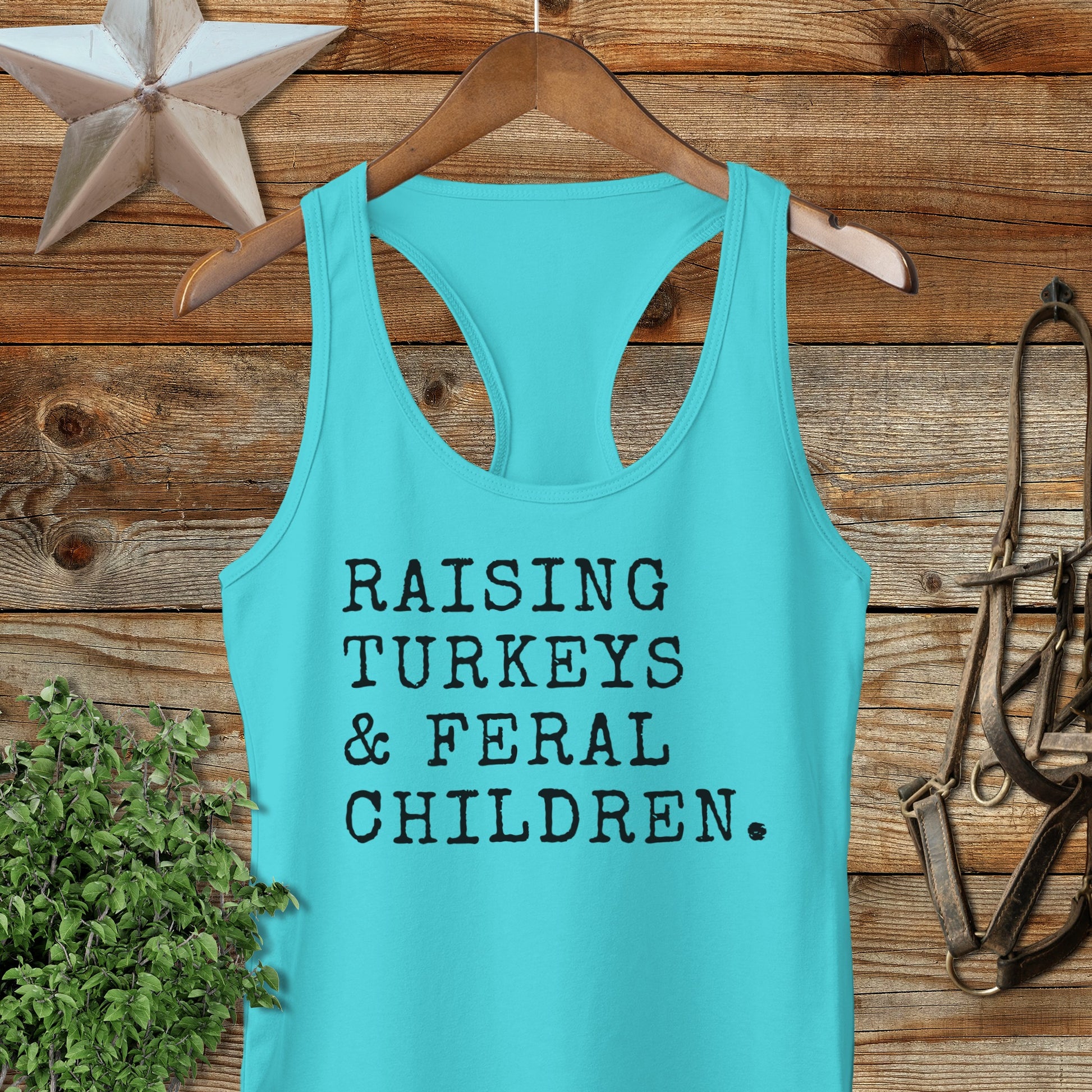 Raising Turkeys & Feral Children Racerback Tank