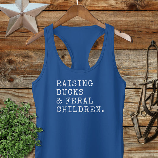 Rasiging Ducks & Feral Children Racerback Tank