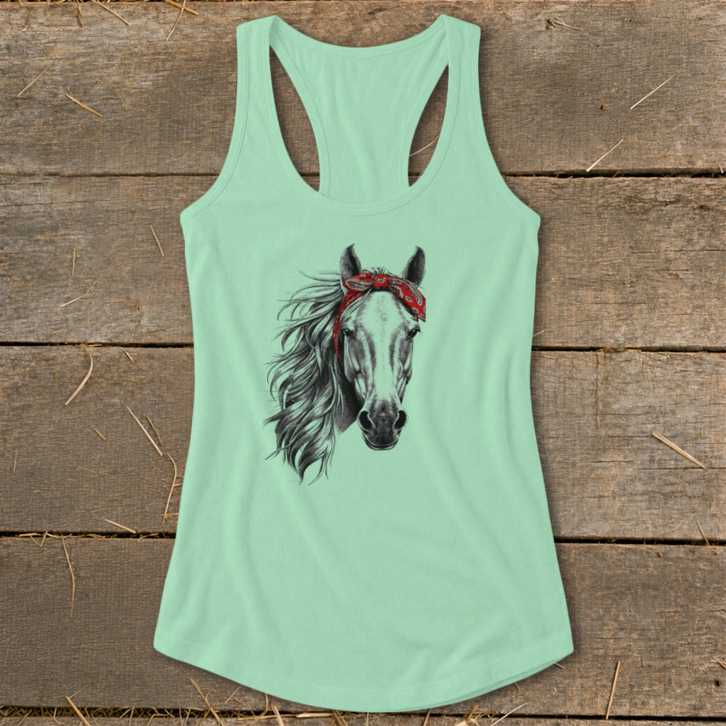 Red Bandana Horse Racerback Tank