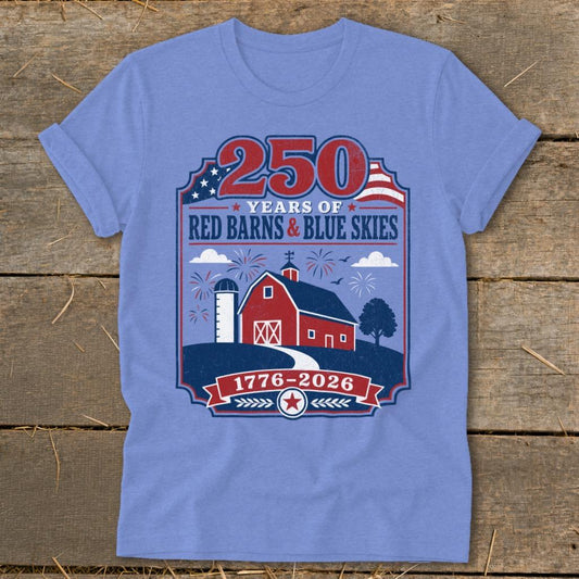 Red Barns  Blue Skies Softstyle Tee - Heather Columbia Blue