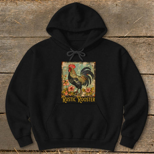 Rustic Rooster Hoodie - Black