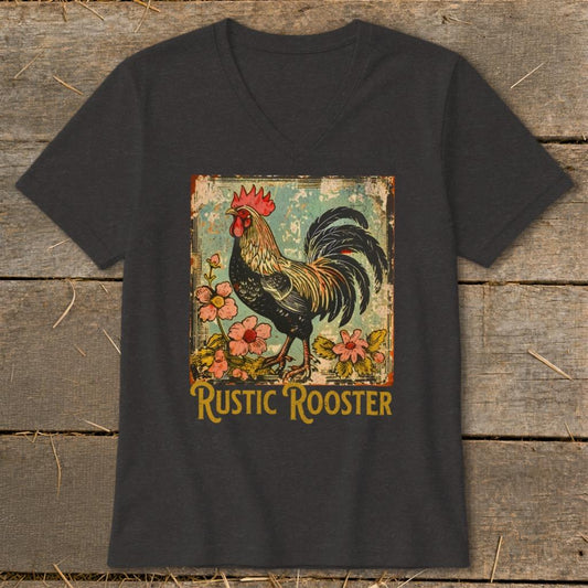 Rustic Rooster V-neck - Dark Heather