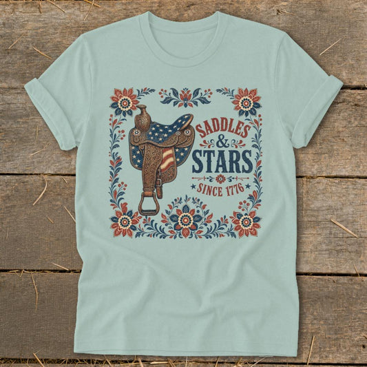 Saddles  Stars Softstyle Tee - Dusty Blue
