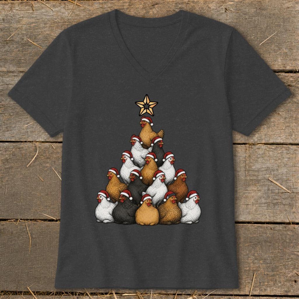 Santa Chicken Tree V-neck