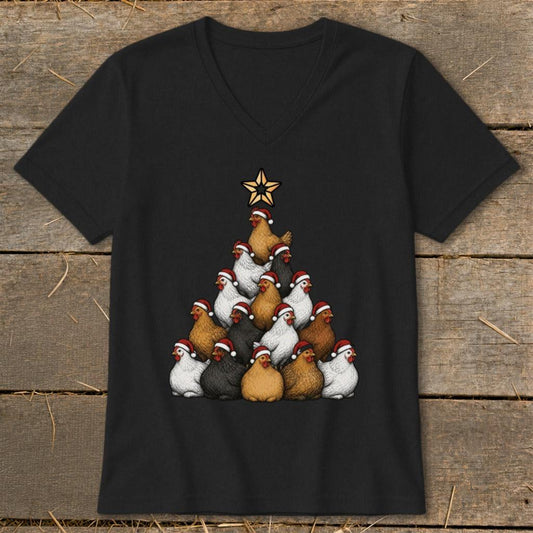 Santa Chicken Tree V-neck