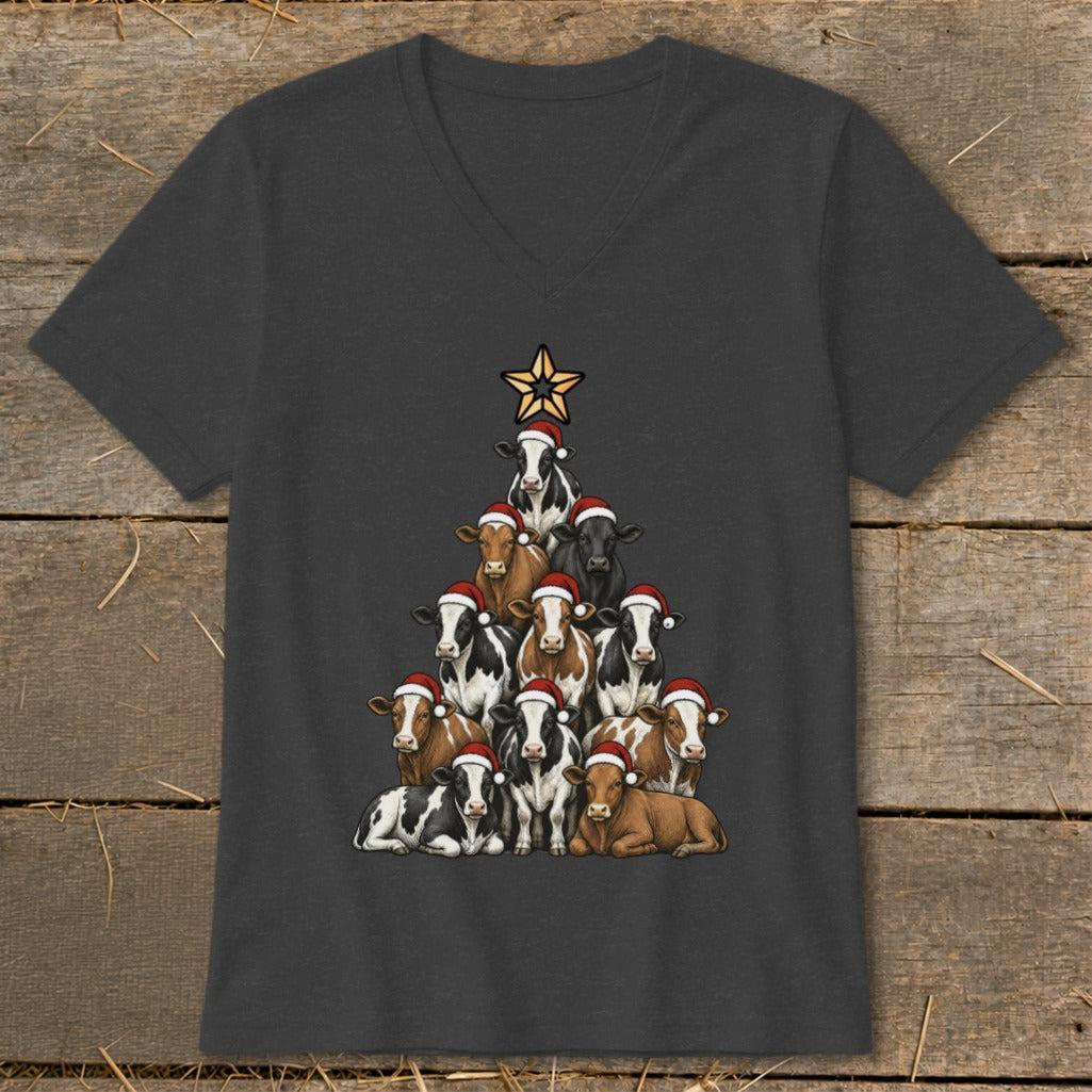 Santa Cow Tree V-neck