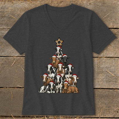 Santa Cow Tree V-neck