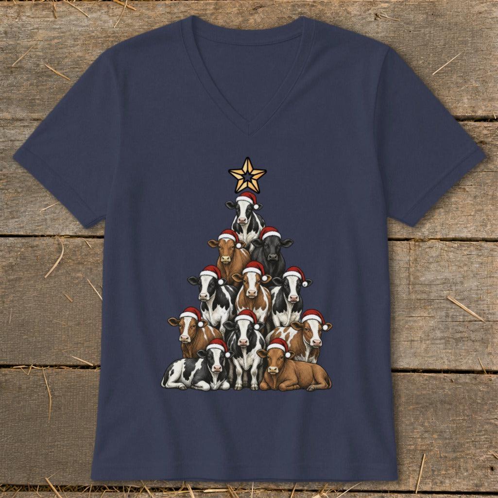 Santa Cow Tree V-neck