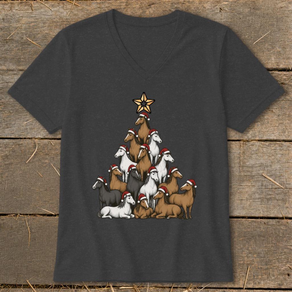 Santa Horse Tree V-neck
