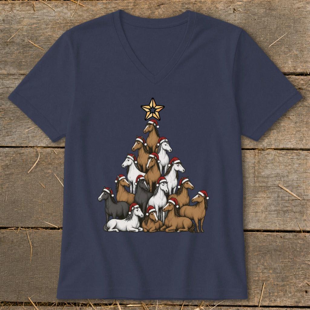 Santa Horse Tree V-neck