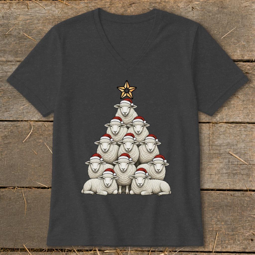 Santa Sheep Tree V-neck