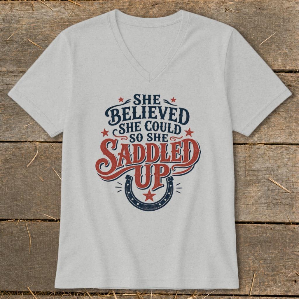 She Saddled Up V-neck