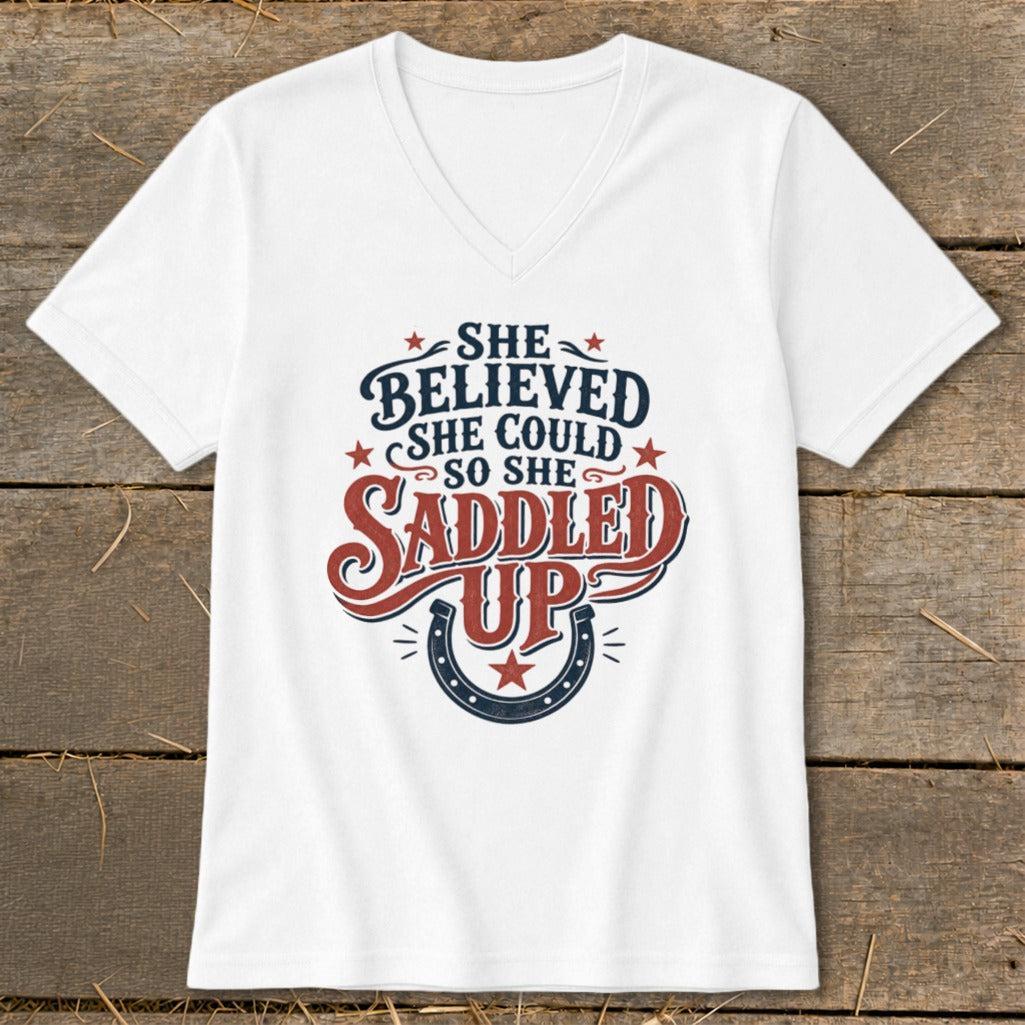She Saddled Up V-neck