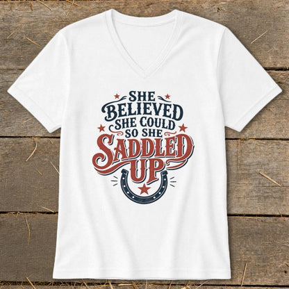 She Saddled Up V-neck